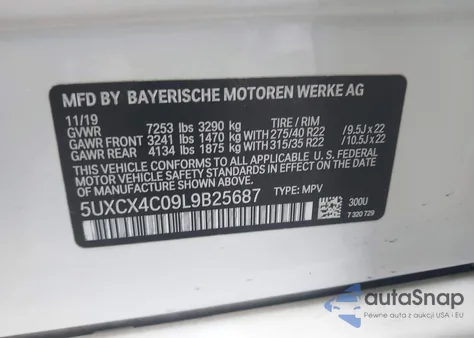 2020 BMW X7 xDrive50I z USA, uszkodzony, nr VIN 5UXCX4C09L9B25687